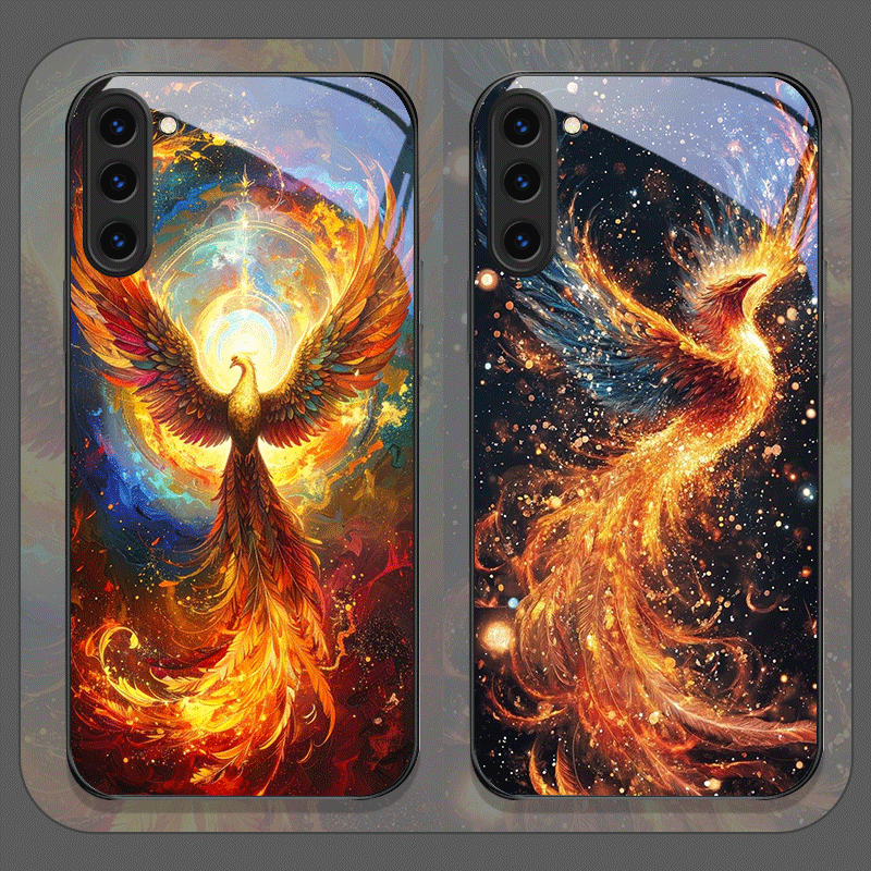 Samsung Galaxy S25 - เคสโทรศัพท์กระจกนิรภัยลายขนนกฟีนิกซ์สวยงาม สำหรับ Samsung Galaxy S25 Ultra